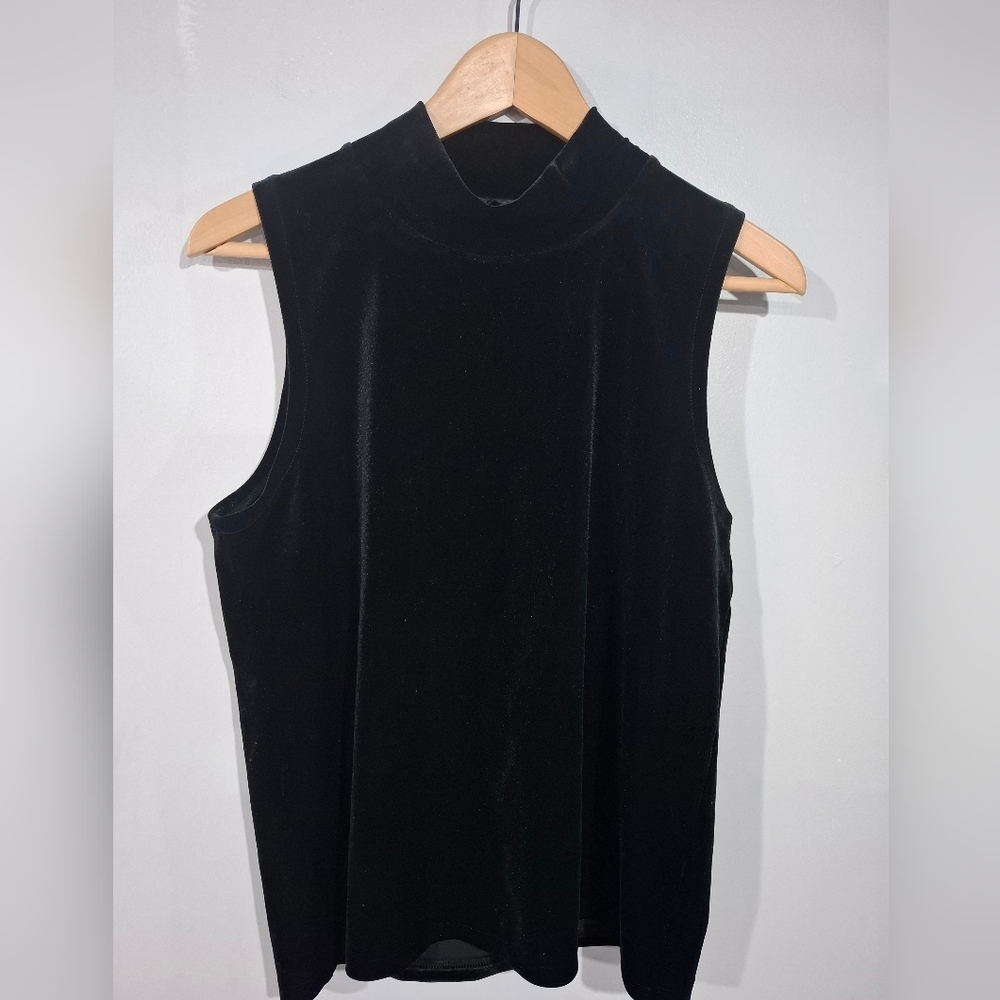 J. Crew Sleeveless Black Velvet Top Size M Monk Neck - Picture 2 of 9